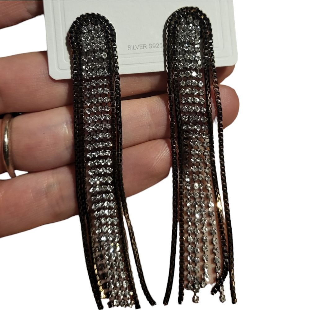 Crystal Geometric Tassel Earrings